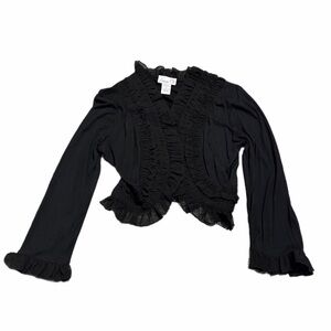 90s/Y2K Vintage Victorian Ruffle Viscose Cropped Cardigan (Black) Size Medium
